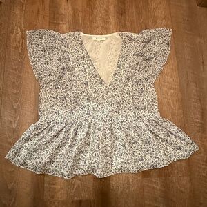Madewell Ruffle Sleeve Georgette Peplum Top Floral Vintage Parchment